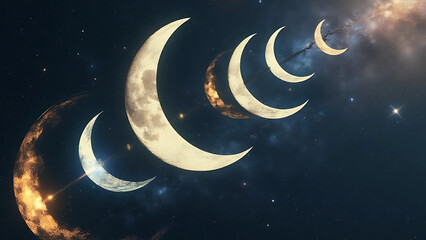 Lunar Crescent Line of Many Moon Rotation