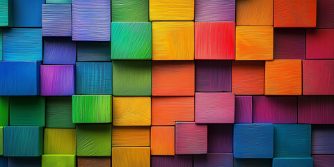 Wall made of rainbow colored wooden puzzle pieces. ASD, autism spectrum disorder, Asperger's syndrome awareness concept..