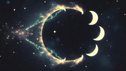 Lunar Crescent Line of Many Moon Rotation