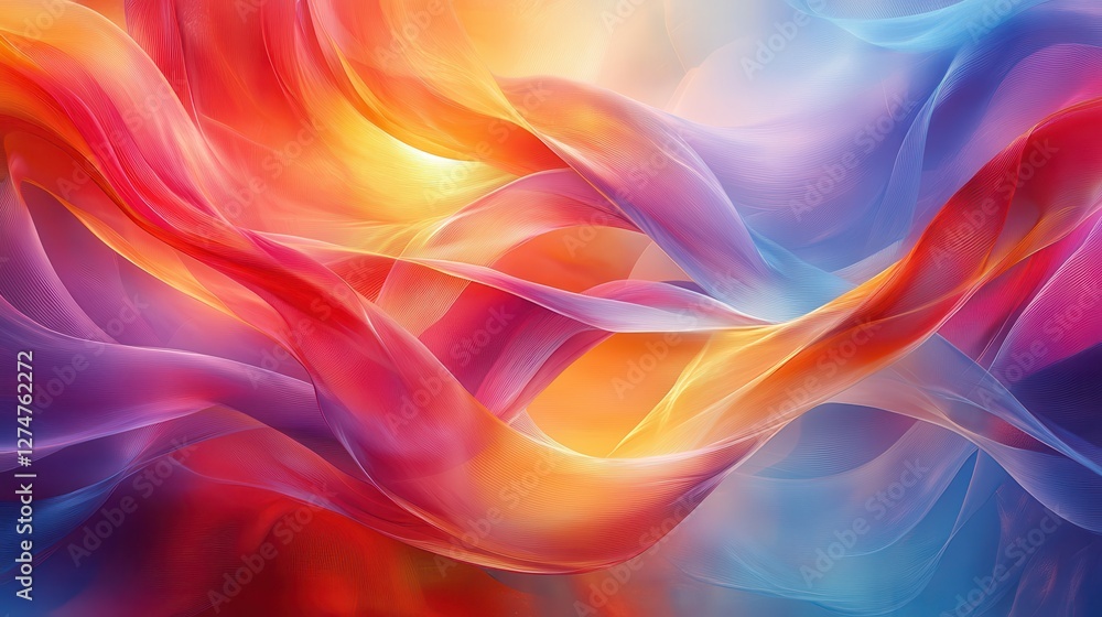 Poster vibrant abstract waves of colorful swirls and hues creating a dynamic and ethereal atmosphere