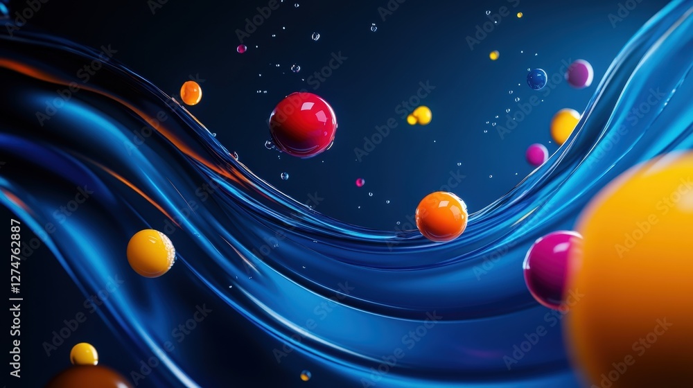 Aufkleber a vibrant wave of colors combined with floating spheres creates a dynamic and artistic visual experi
