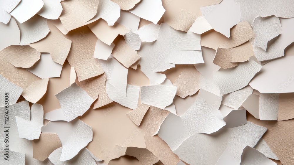 Aufkleber a visually appealing arrangement of torn paper pieces in soft neutral tones. this abstract design ca