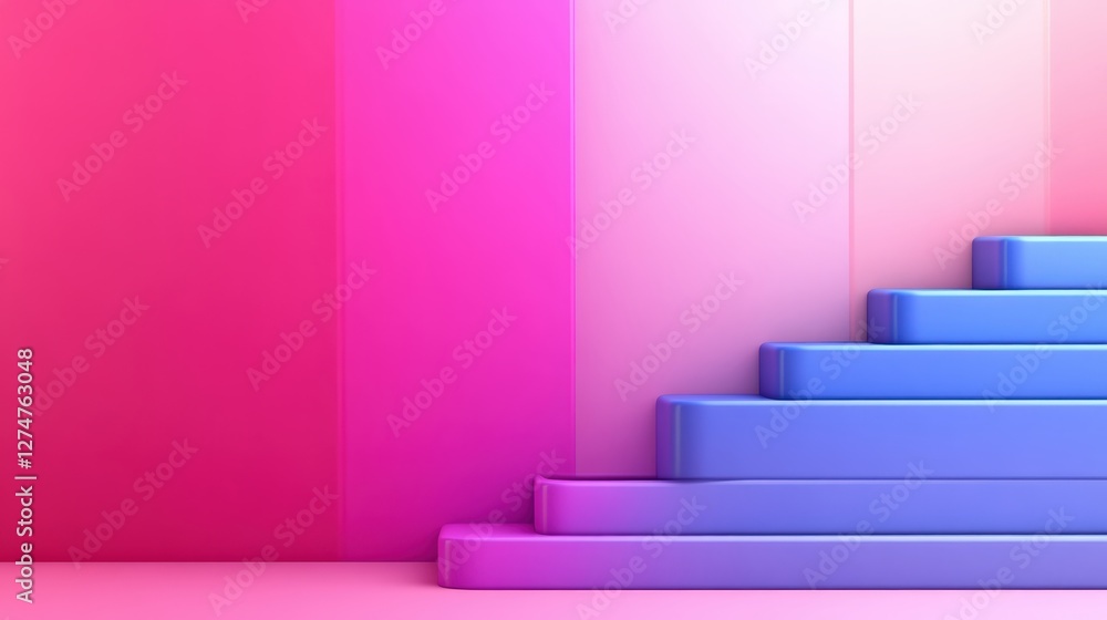 Poster a visually striking abstract representation featuring colorful gradient steps, combining shades of p