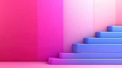Obraz premium A visually striking abstract representation featuring colorful gradient steps, combining shades of pink and blue, ideal for modern design projects and creative digital backgrounds.