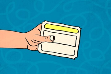 Hand Holding Ticket Illustration on Blue Background
