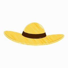 Illustration of a Wide-Brimmed Straw Hat with a Brown Band Isolated on White Background
