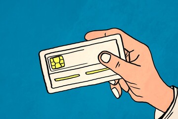 Hand Holding Credit Card Illustration on Blue Background