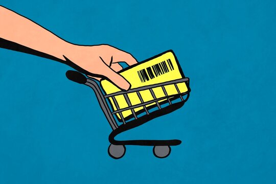 Hand Holding Ticket in Shopping Cart Illustration Concept