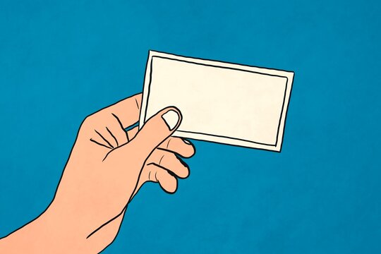 Hand holding blank ticket on blue background illustration
