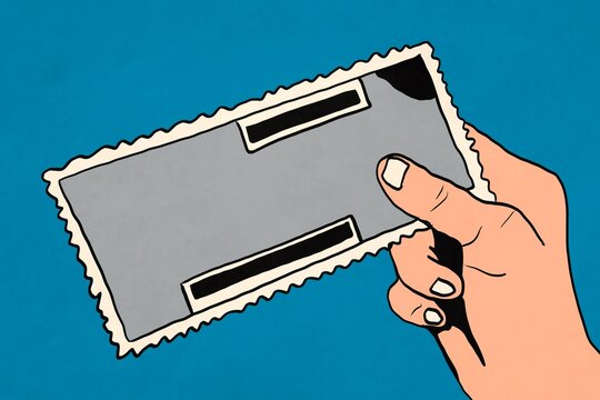 Hand Holding a Ticket Illustration with Blue Background