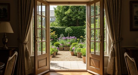 French door opening to garden