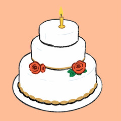 Illustration of Elegant White Wedding Cake on a Plain Background