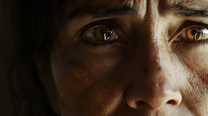 Super intense gaze in close-up shot, cinema mood.