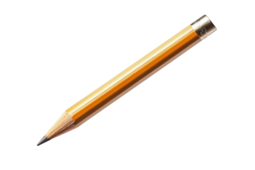 A sharpened yellow pencil sits at an angle on a clean white surface, ready for creativity isolated on transparent background