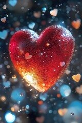 Obraz premium Shiny red heart with sparkles against dark backdrop.