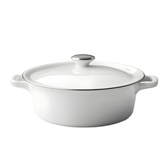 Elegant white ceramic casserole dish with a lid and side handles. Perfect for cooking, baking, and serving meals. Ideal for modern kitchens, home cooking, and stylish dinner settings.

