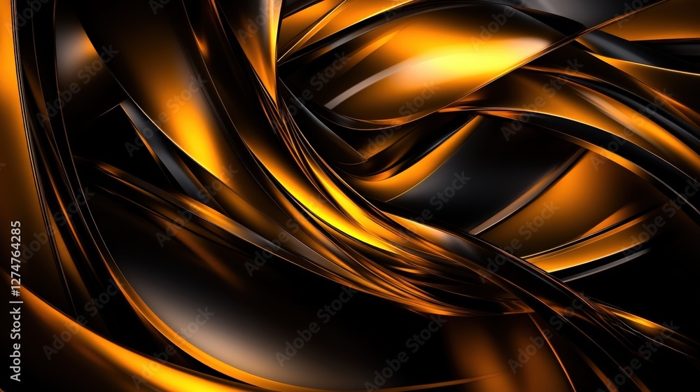 Poster a mesmerizing abstract background featuring fluid shapes of shimmering black and gold. ideal for use
