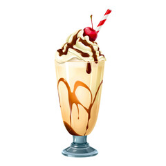 Illustration of a rich chocolate milkshake with a straw and dripping syrup, ideal for beverage branding, food blogs, or restaurant visuals.