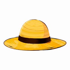 Illustration of a Wide-Brimmed Straw Hat with a Brown Band Isolated on White Background