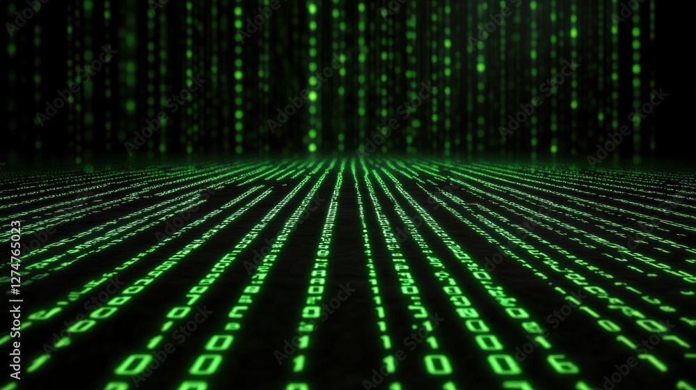 Aufkleber a mesmerizing digital landscape filled with vibrant green binary codes cascading down, symbolizing t