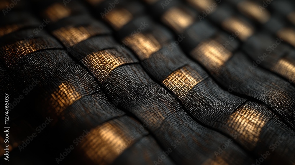 Poster abstract close-up of black and gold woven fabric with intricate textures and patterns