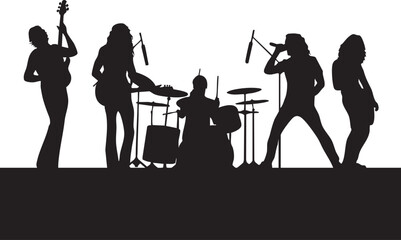 set of vector illustration silhouettes of rock band musicians on a white background silhouettes of musicians
