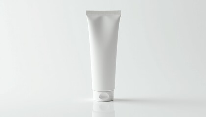 Minimalist skincare squeeze tube mockup, top view on white background