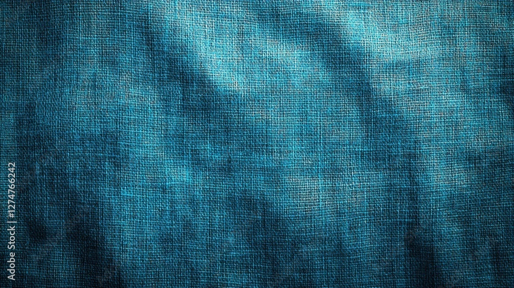 Poster textured blue fabric close-up with woven pattern in low light for design background
