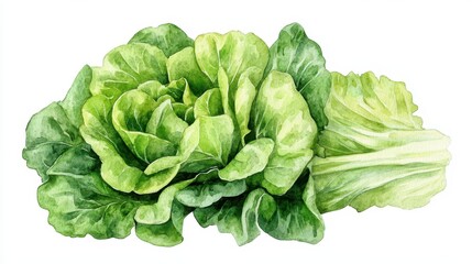 Obraz premium Vibrant watercolor illustration of fresh green lettuce with detailed leaves