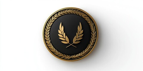 Gold laurel wreath medal on white background