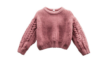 Obraz premium Cozy bubblegum pink knitted sweater with intricate cable patterns floating against a soft backdrop isolated on transparent background