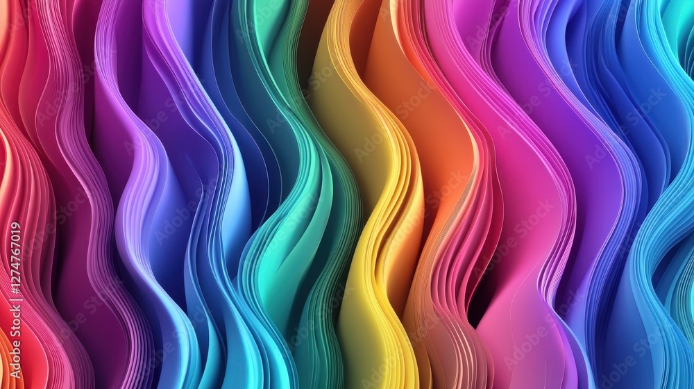 Poster colorful abstract wavy lines creating a vibrant optical illusion pattern in 3d