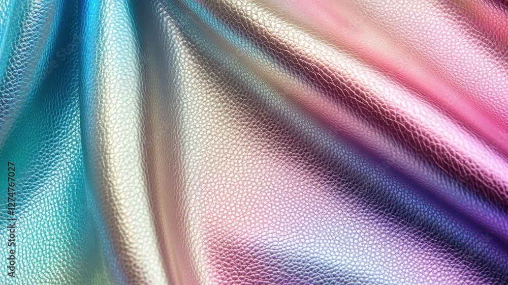 Poster iridescent textured fabric in soft rainbow tones and gentle waves creating elegant drapery