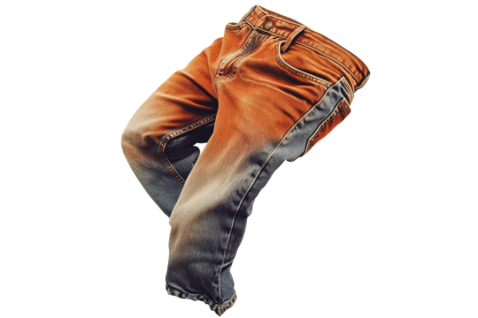 Unique gradient denim jeans display in creative artistic context highlights modern fashion trends isolated on transparent background