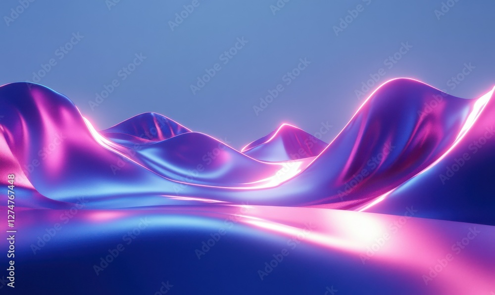 Poster abstract futuristic rendering of glowing neon waves in blue and pink tones, dynamic motion and high 