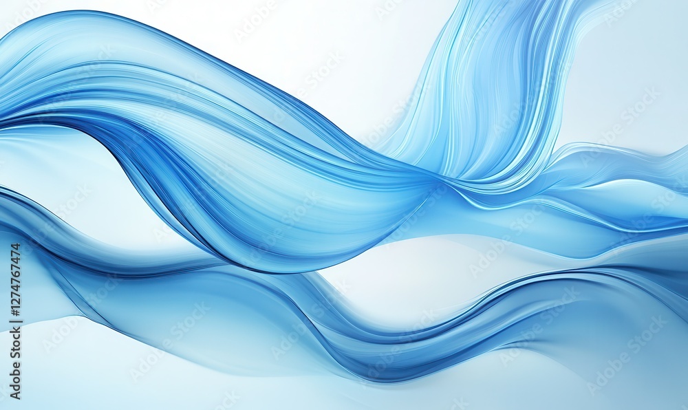 Poster abstract glowing blue waves symbolizing data flow, soft reflections and depth creating a futuristic 