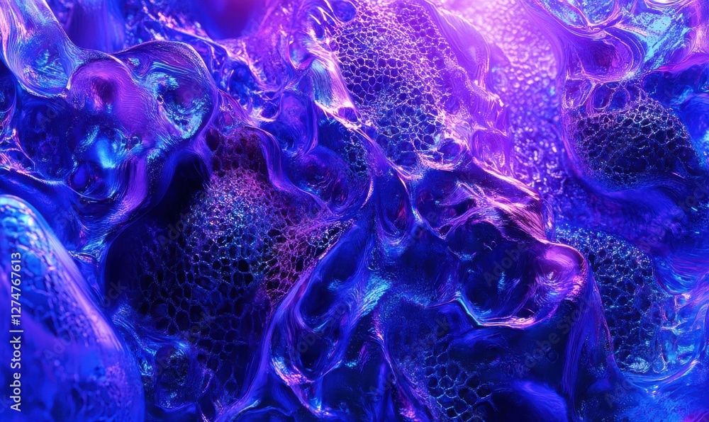 Poster abstract glowing neural network concept in vibrant blue and purple tones, soft ambient light adding 