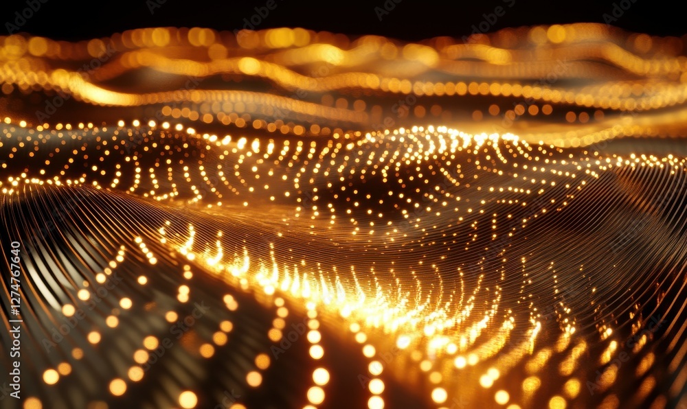 Poster abstract golden wave pattern with soft glowing reflections, luxurious and elegant design, clean and 