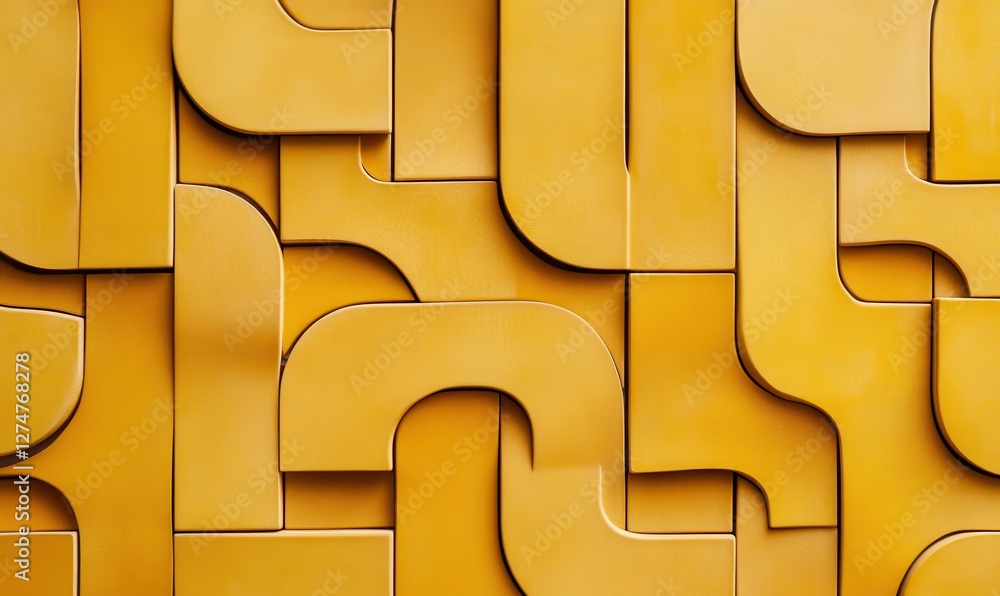 Poster abstract yellow background with interlocking tile design, tile pattern, interlocking tiles, geometri