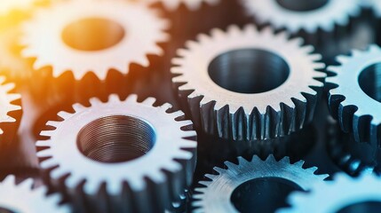 Industrial gears in motion manufacturing facility product photography workshop close-up innovation and efficiency