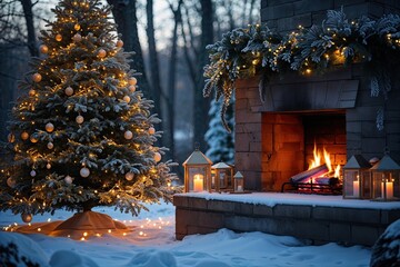 Cozy Winter Celebration with Illuminated Tree and Soothing Hearth for Serene Vibes