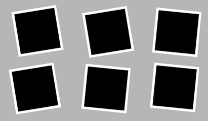 Six empty photo frames, misaligned vector collage template layout