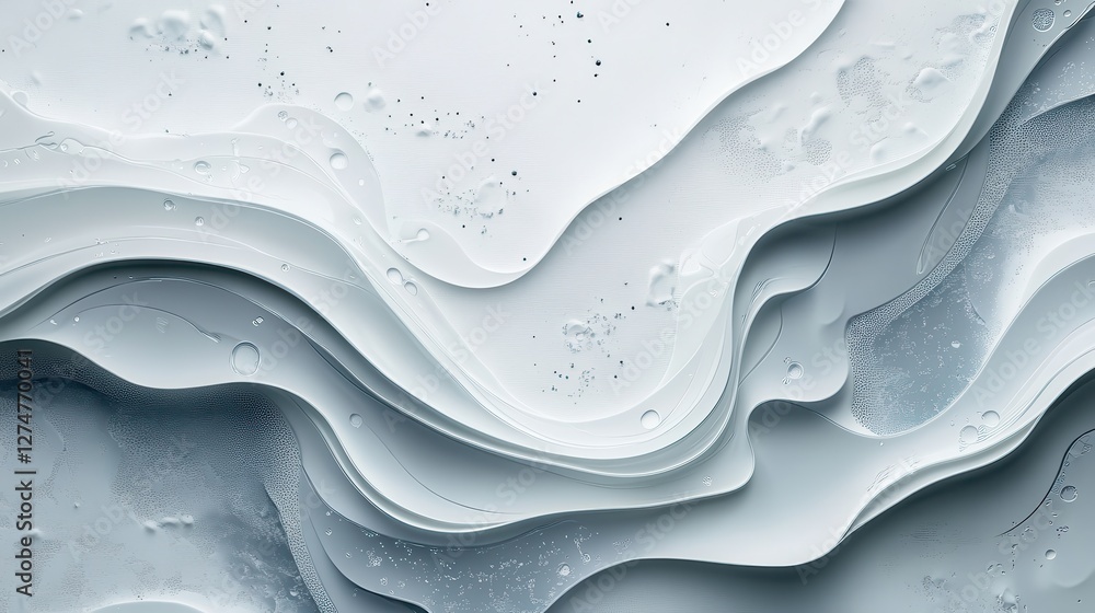 Poster abstract wave-like fluid shapes in white with textured surface and subtle gradients
