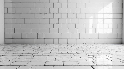 Bright white room with tiled walls and floor illuminated by natural light from a window