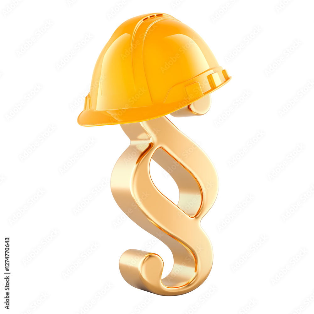 Poster section symbol with orange hard hat, 3d rendering isolated on transparent background