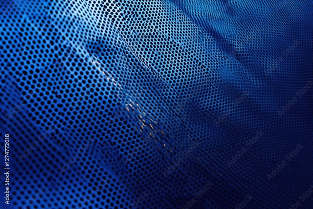 Poster blue perforated material flows smoothly with abstract design theme.