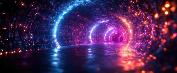 Obraz premium Glowing Neon Tunnel With Colorful Circles