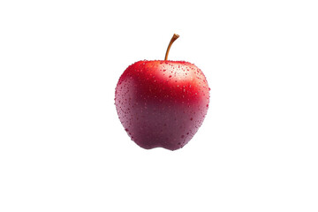 A fresh red apple glistening with droplets, suspended in mid-air against a minimalistic backdrop isolated on transparent background