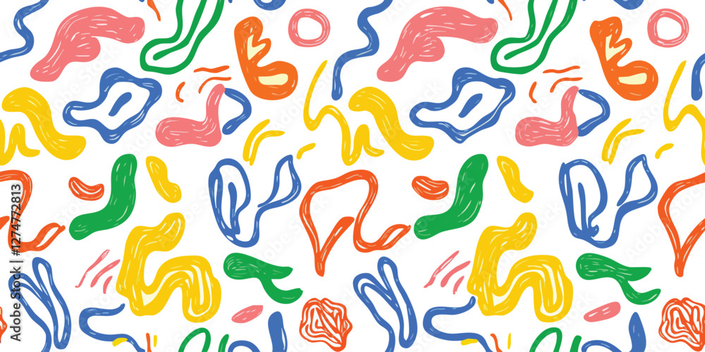 Poster fun colorful line doodle vector seamless pattern. creative minimalist style art background for child