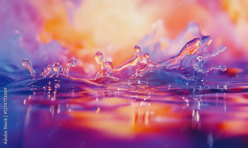 Poster abstract macro shot of colorful oil droplets floating on water, soft reflections creating depth and 